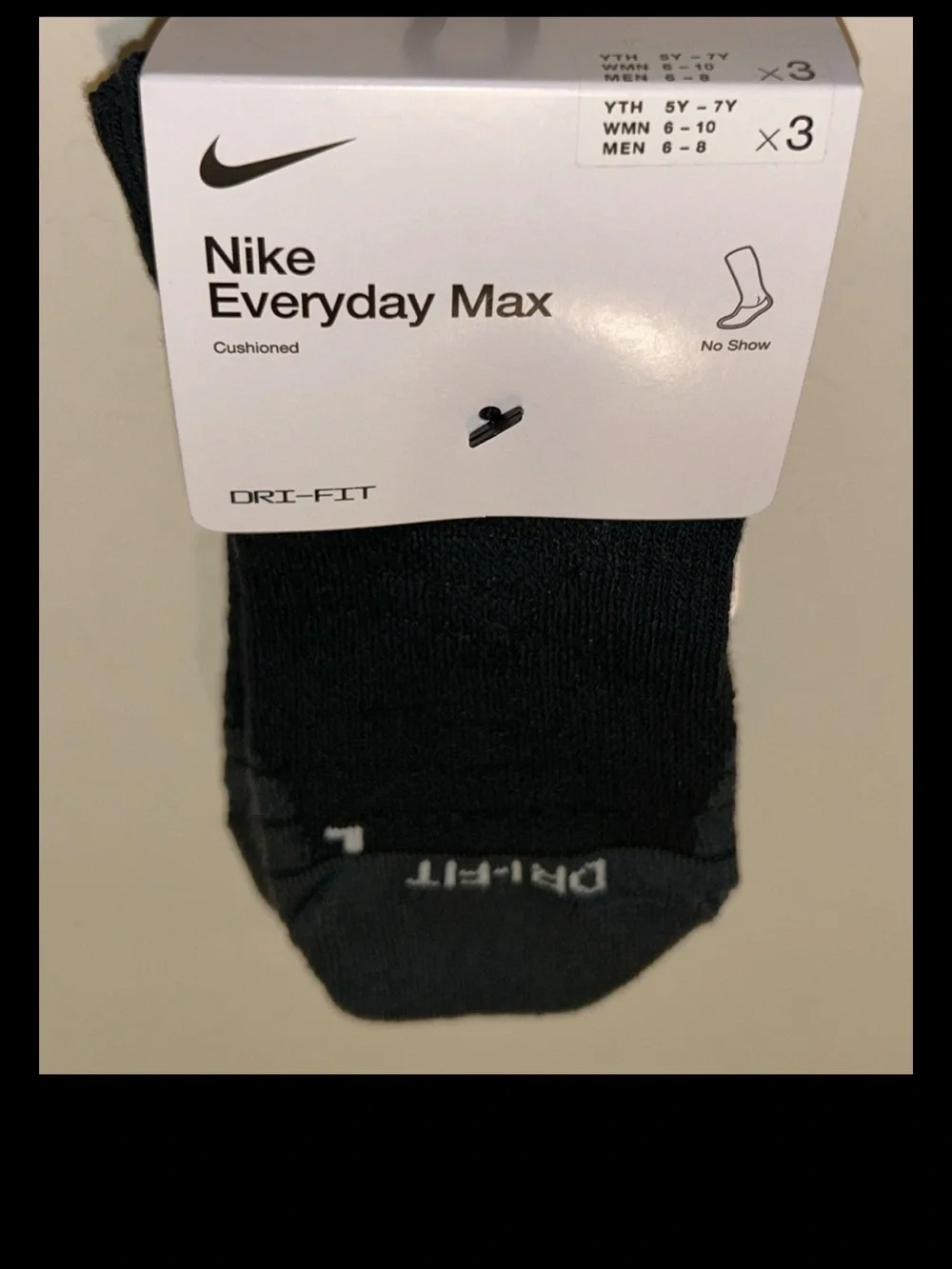 Nike Everyday No Show Max Socks 3 Pair Men 6-8 W 6-10 Black w White Logo Cushion